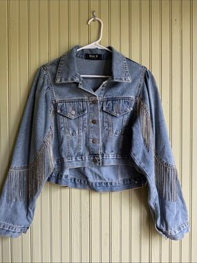 Blue B Embellished Light Wash Denim Jacket - Light Blue